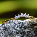 14K Gold Diamond Crown Ring, Curved Wedding Band, Stacking Ring
