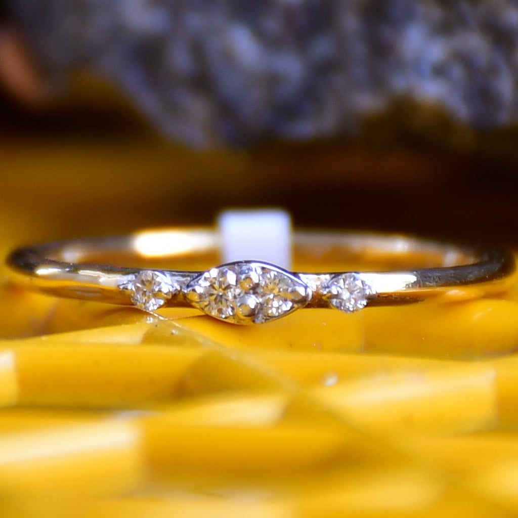14K Solid Gold Marquise Diamond Ring – Dainty Promise Stacking Band