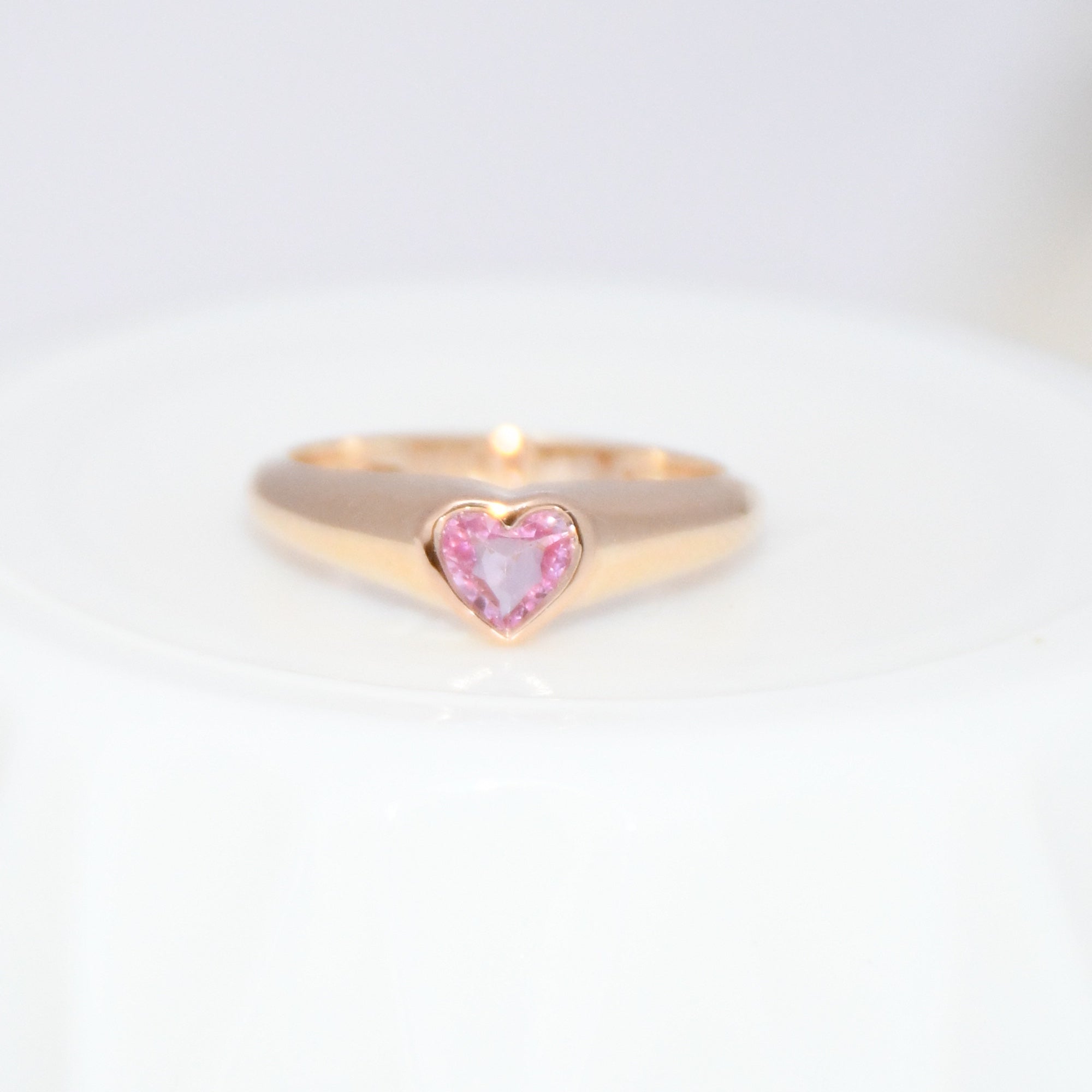 Natural Pink Sapphire Heart Ring | 14K Solid Gold Promise Ring
