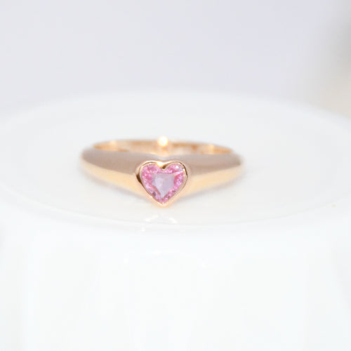 Natural Pink Sapphire Heart Ring | 14K Solid Gold Promise Ring