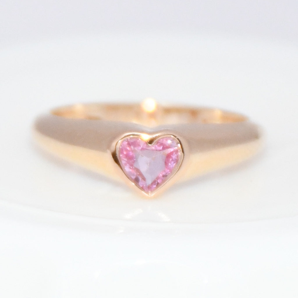 Natural Pink Sapphire Heart Ring | 14K Solid Gold Promise Ring