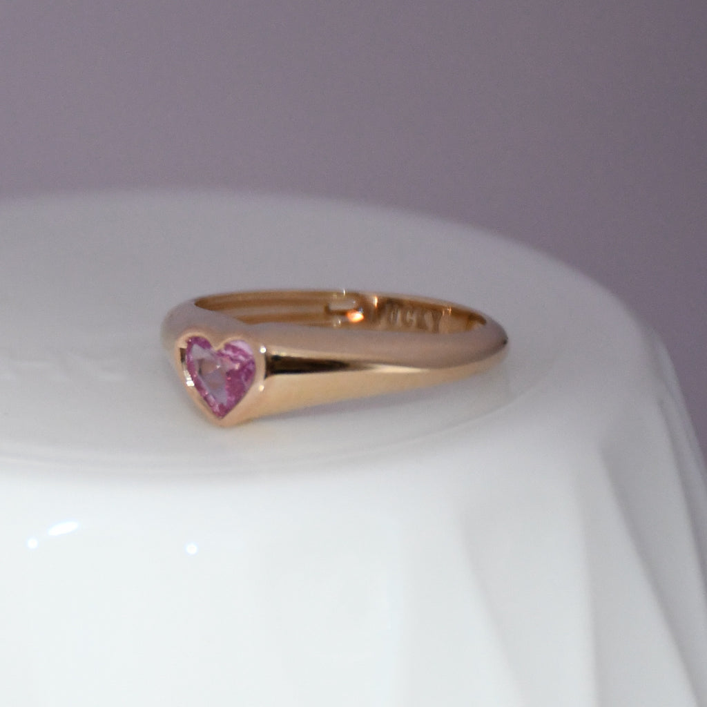Natural Pink Sapphire Heart Ring | 14K Solid Gold Promise Ring