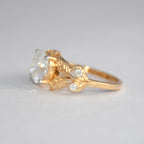 14K Gold Leaf Diamond Engagement Ring, Vintage Bridal Solitaire