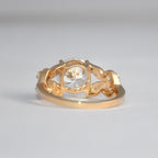 14K Gold Leaf Diamond Engagement Ring, Vintage Bridal Solitaire