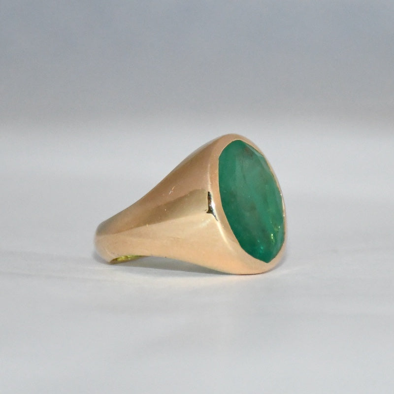 14K Gold Oval Emerald Ring | Handmade May Birthstone Statement Jewelry