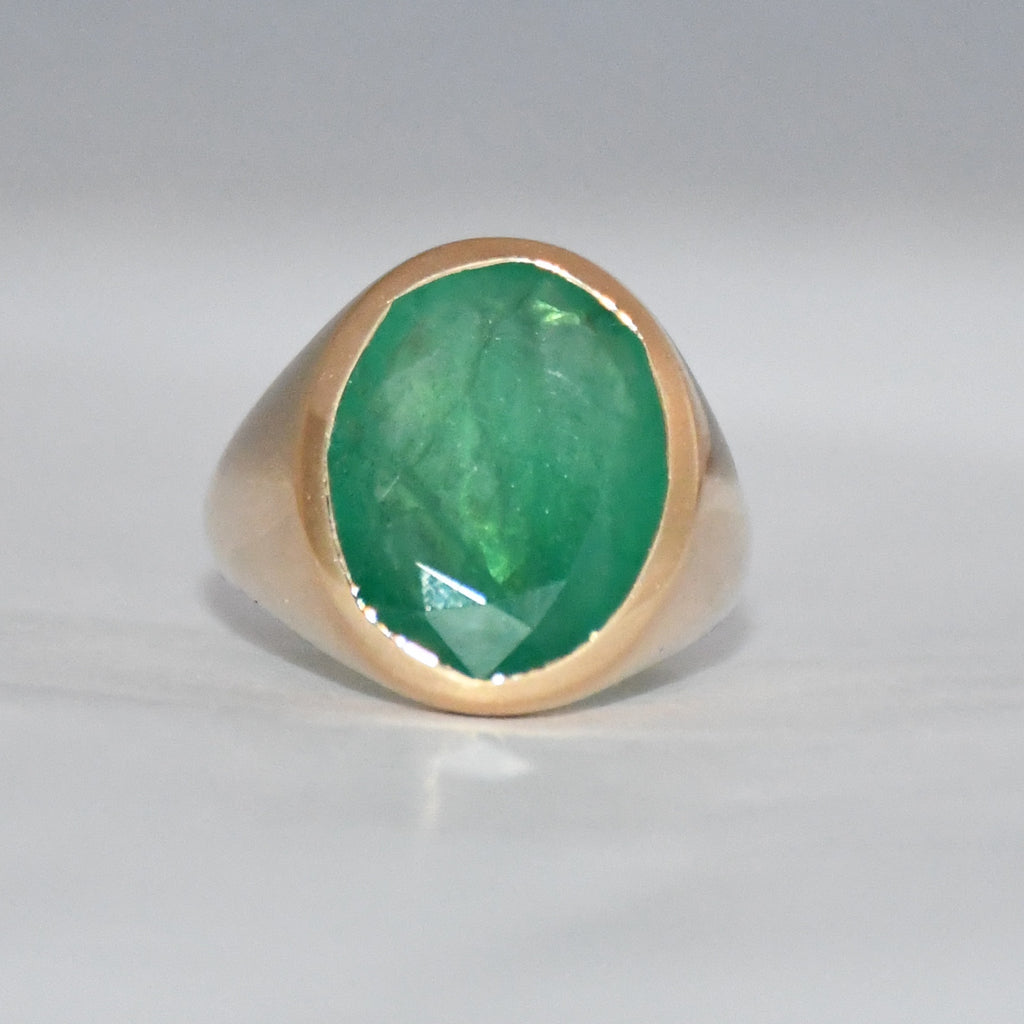 14K Gold Oval Emerald Ring | Handmade May Birthstone Statement Jewelry