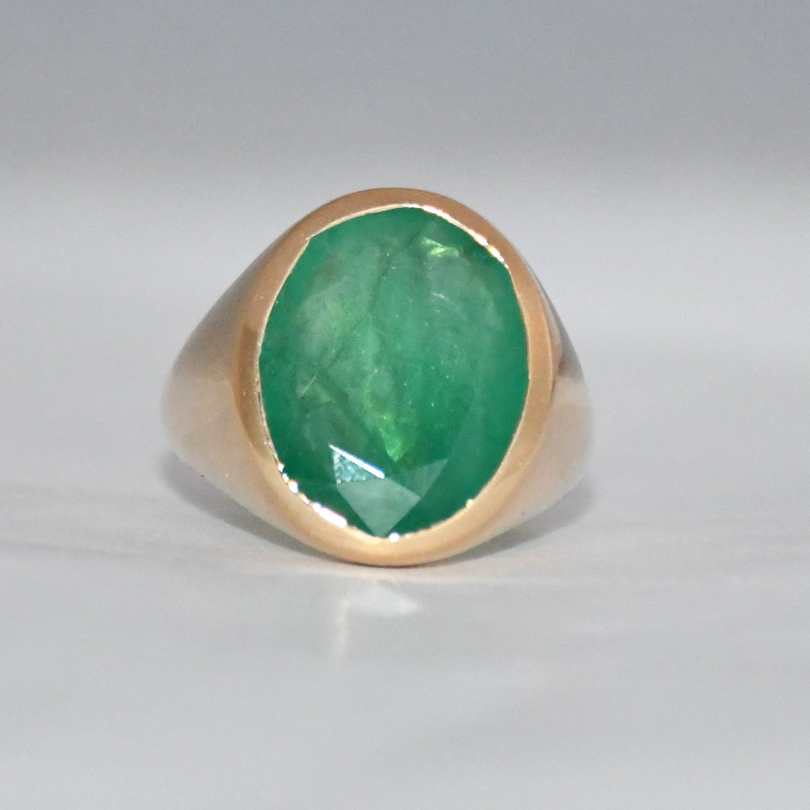 14K Gold Oval Emerald Ring | Handmade May Birthstone Statement Jewelry