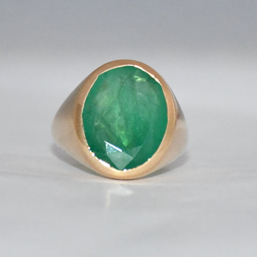 14K Gold Oval Emerald Ring | Handmade May Birthstone Statement Jewelry