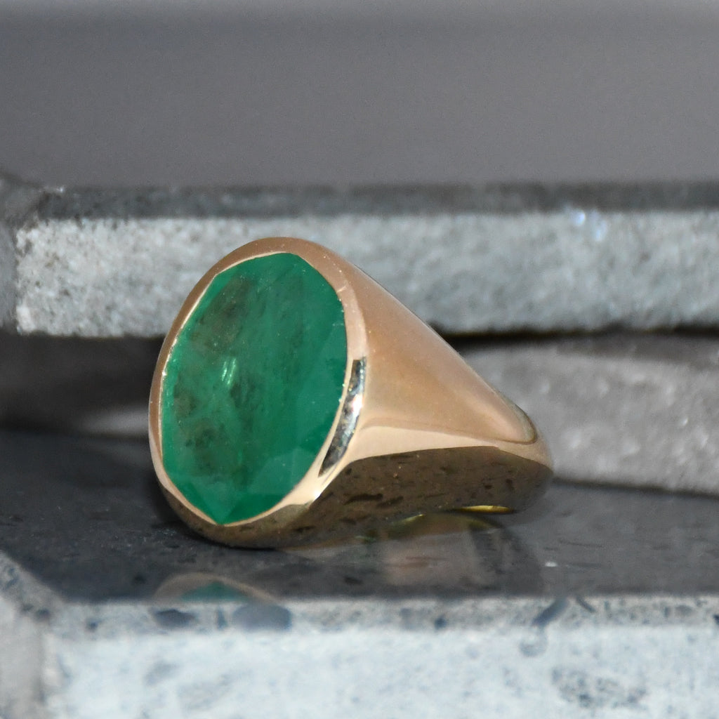 14K Gold Oval Emerald Ring | Handmade May Birthstone Statement Jewelry
