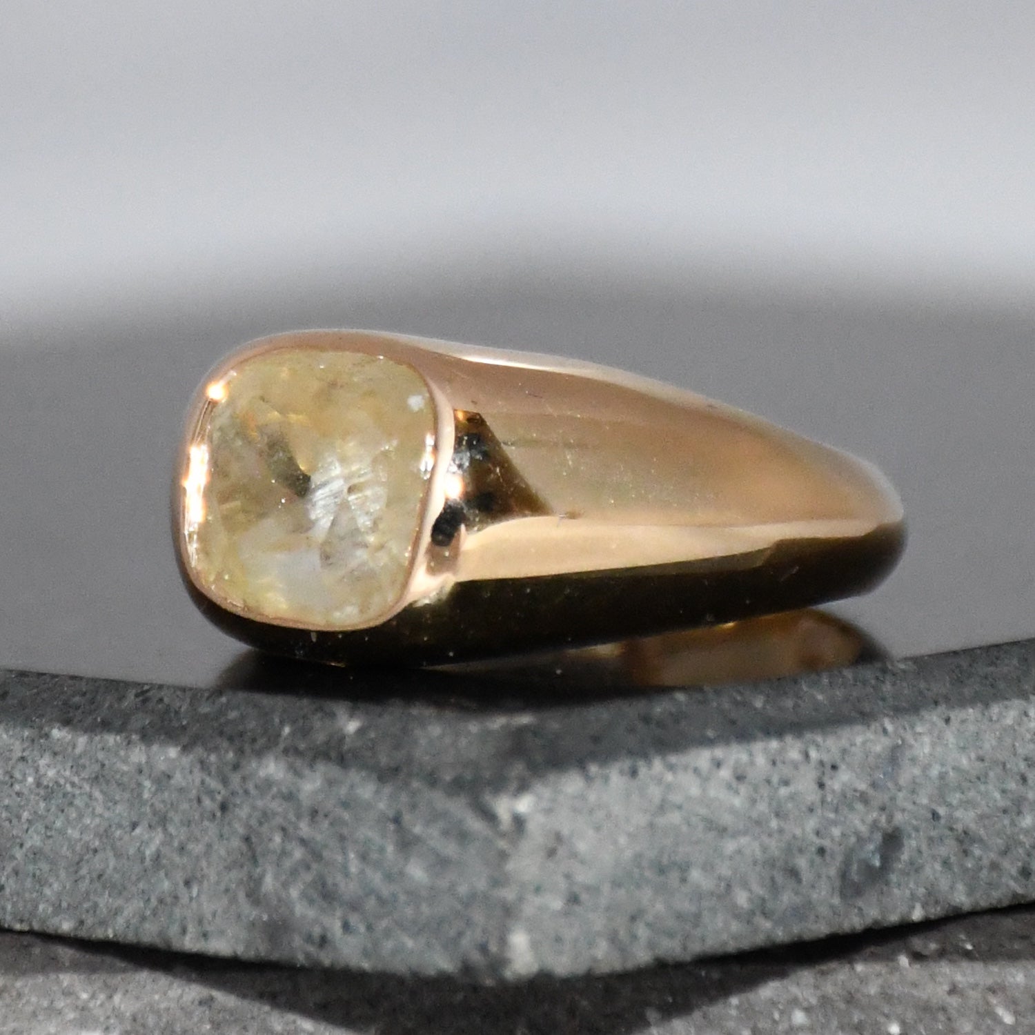 Natural Yellow Sapphire Ring | 14K Solid Gold Minimalist Signet