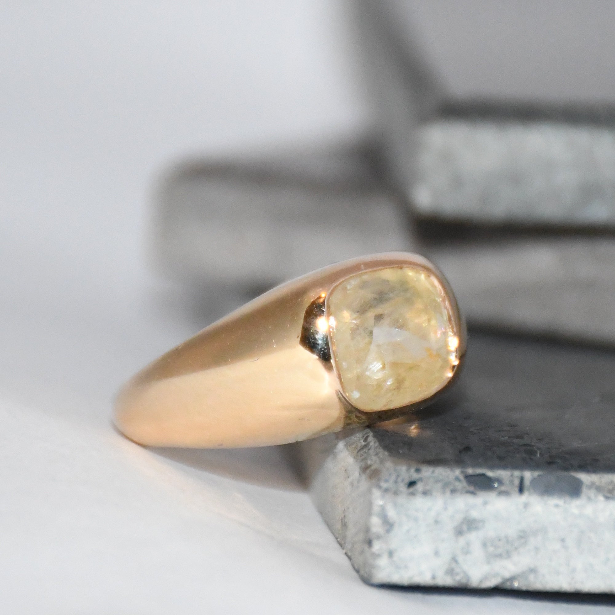 Natural Yellow Sapphire Ring | 14K Solid Gold Minimalist Signet