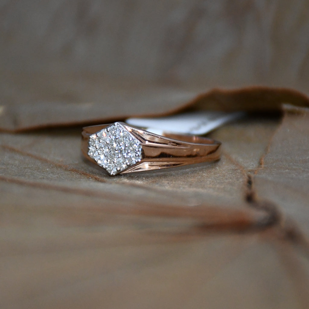 14K/18K Rose Gold Hexagon Diamond Cluster Ring – IGI Certified Signet Style Gift Him