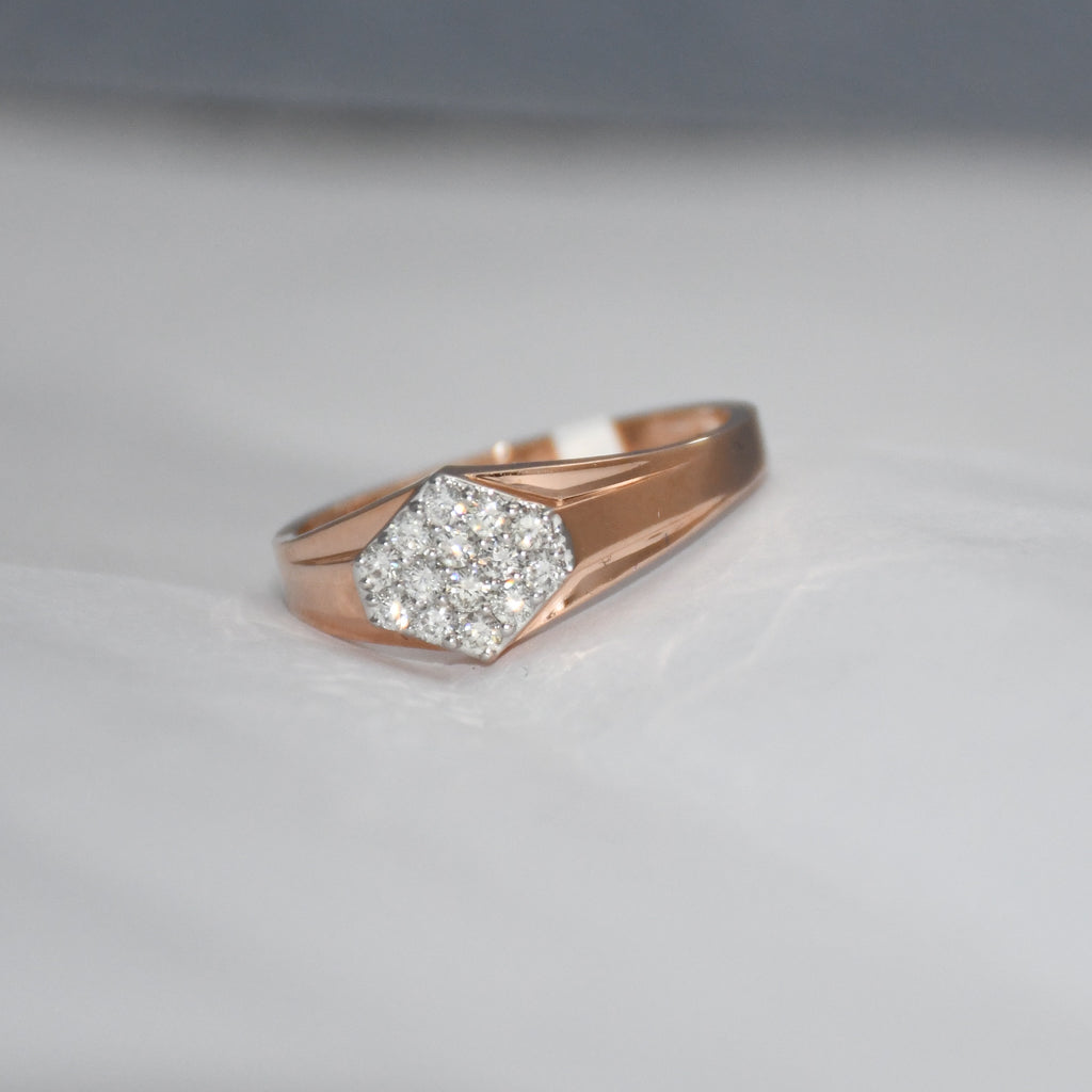 14K/18K Rose Gold Hexagon Diamond Cluster Ring – IGI Certified Signet Style Gift Him