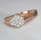 14K/18K Rose Gold Hexagon Diamond Cluster Ring – IGI Certified Signet Style Gift Him