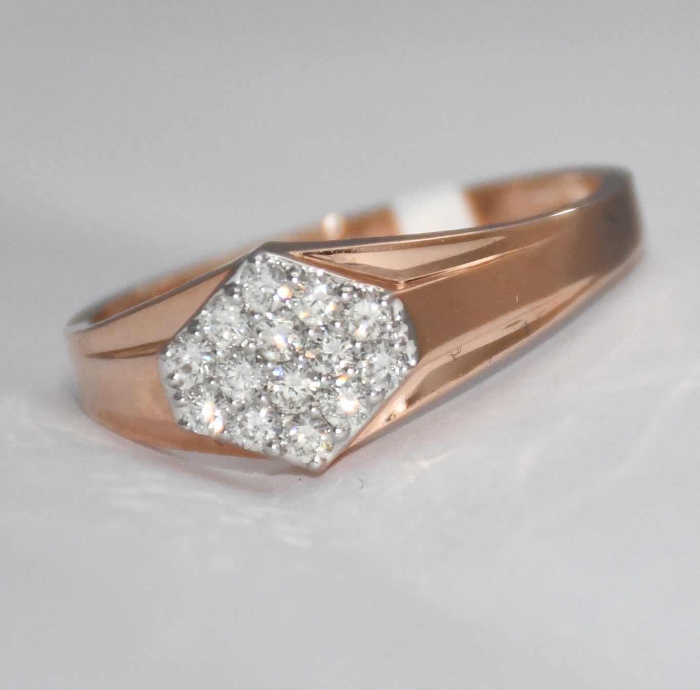 14K/18K Rose Gold Hexagon Diamond Cluster Ring – IGI Certified Signet Style Gift Him