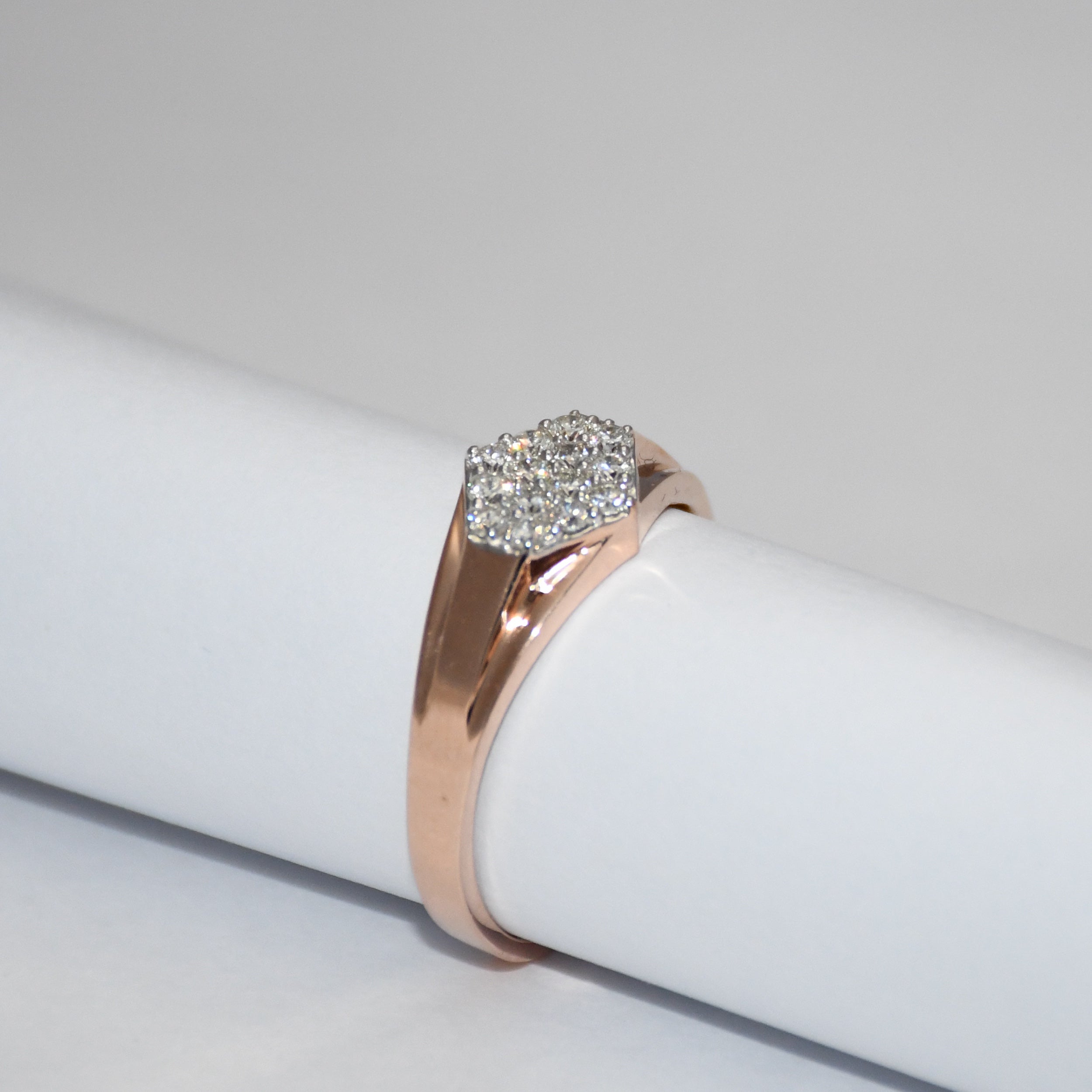 14K/18K Rose Gold Hexagon Diamond Cluster Ring – IGI Certified Signet Style Gift Him