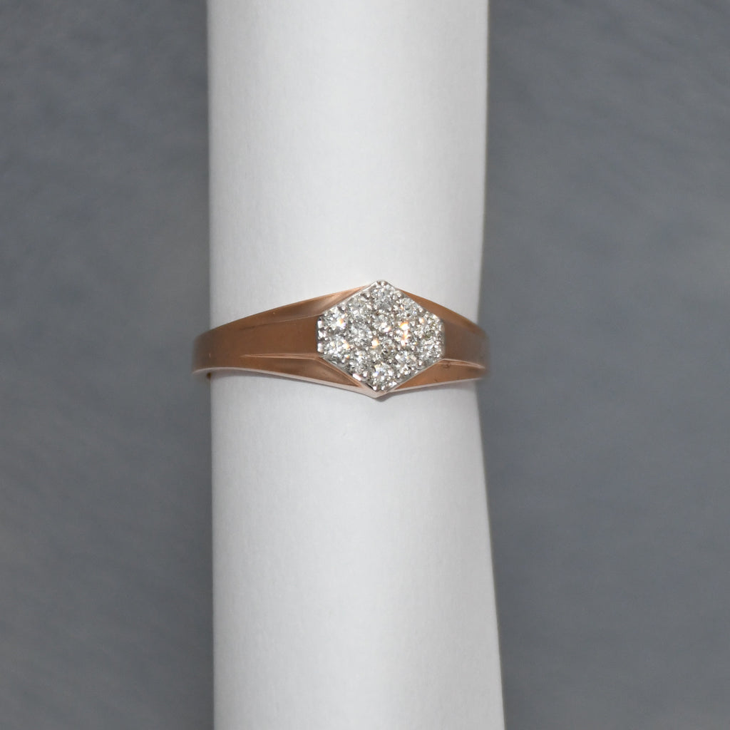 14K/18K Rose Gold Hexagon Diamond Cluster Ring – IGI Certified Signet Style Gift Him