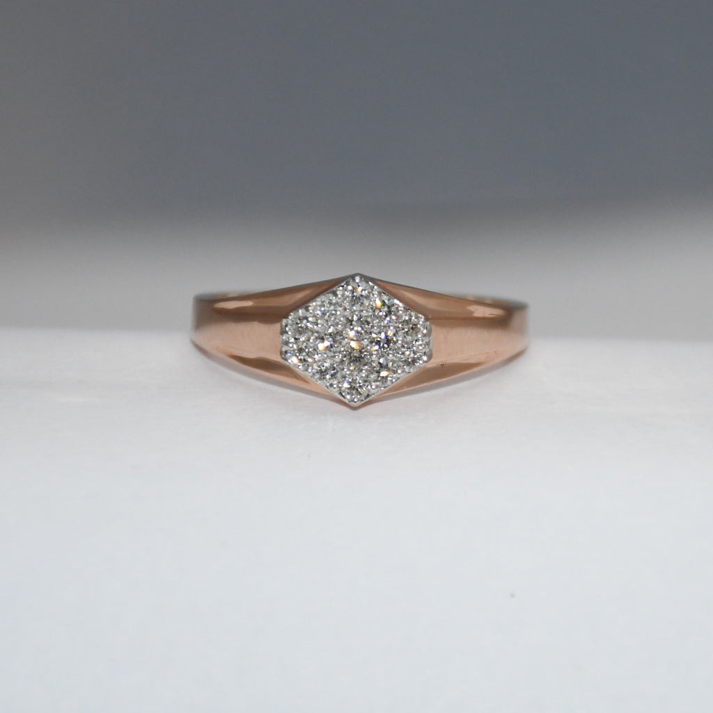 14K/18K Rose Gold Hexagon Diamond Cluster Ring – IGI Certified Signet Style Gift Him