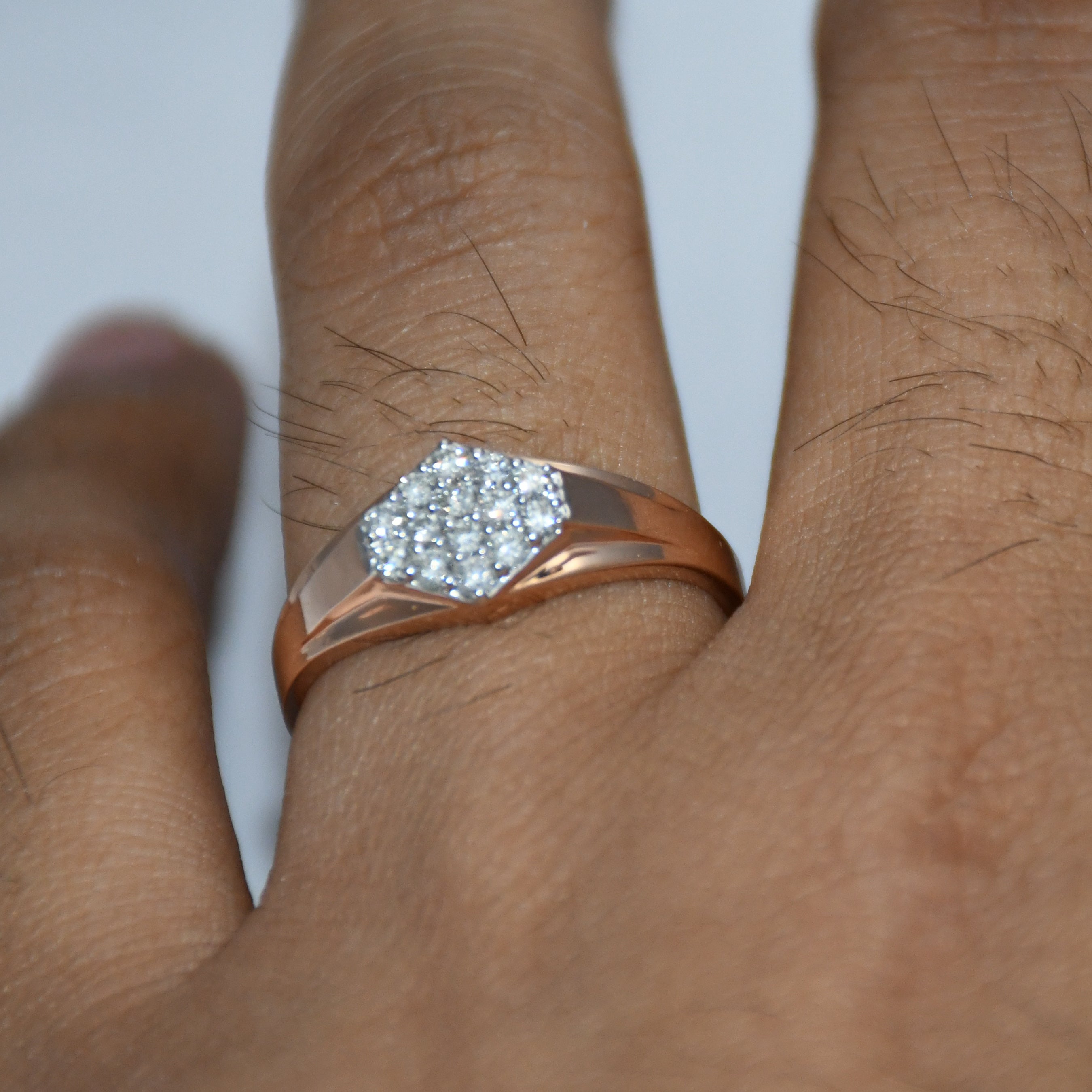14K/18K Rose Gold Hexagon Diamond Cluster Ring – IGI Certified Signet Style Gift Him