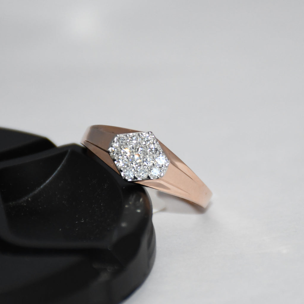 14K/18K Rose Gold Hexagon Diamond Cluster Ring – IGI Certified Signet Style Gift Him