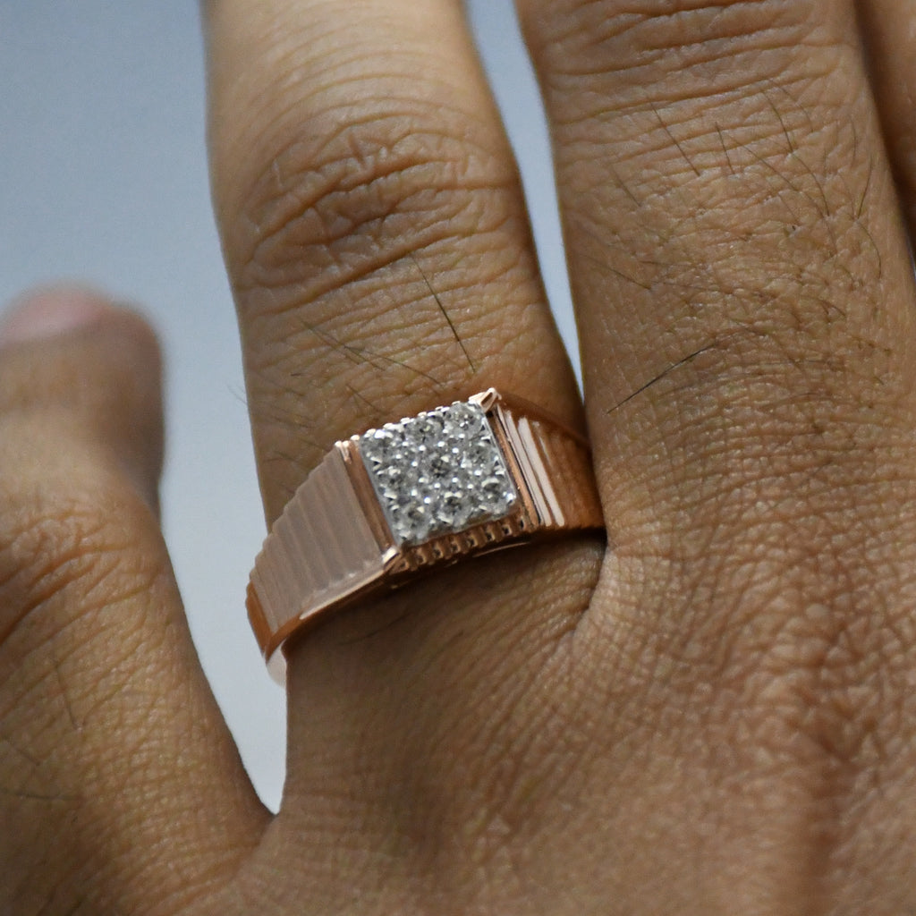 14K/18K Solid Gold Men's Diamond Signet Ring – IGI Certified Natural Cluster Band