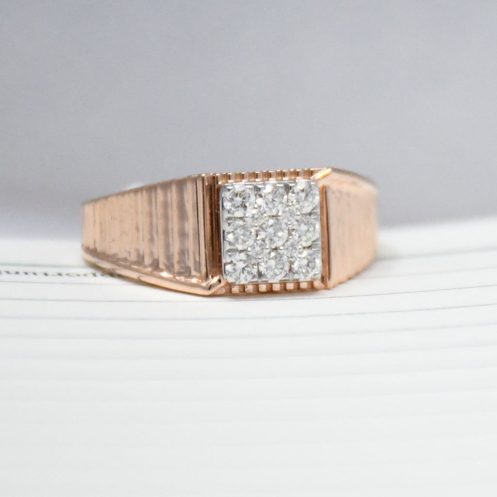 14K/18K Solid Gold Men's Diamond Signet Ring – IGI Certified Natural Cluster Band