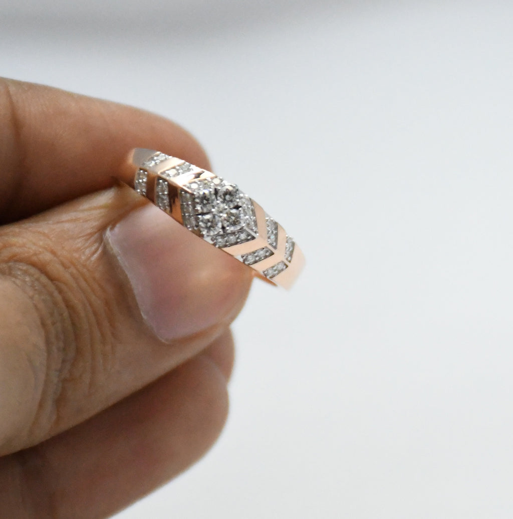14K/18K Rose Gold Geometric Diamond Band – IGI Certified Statement Ring Him