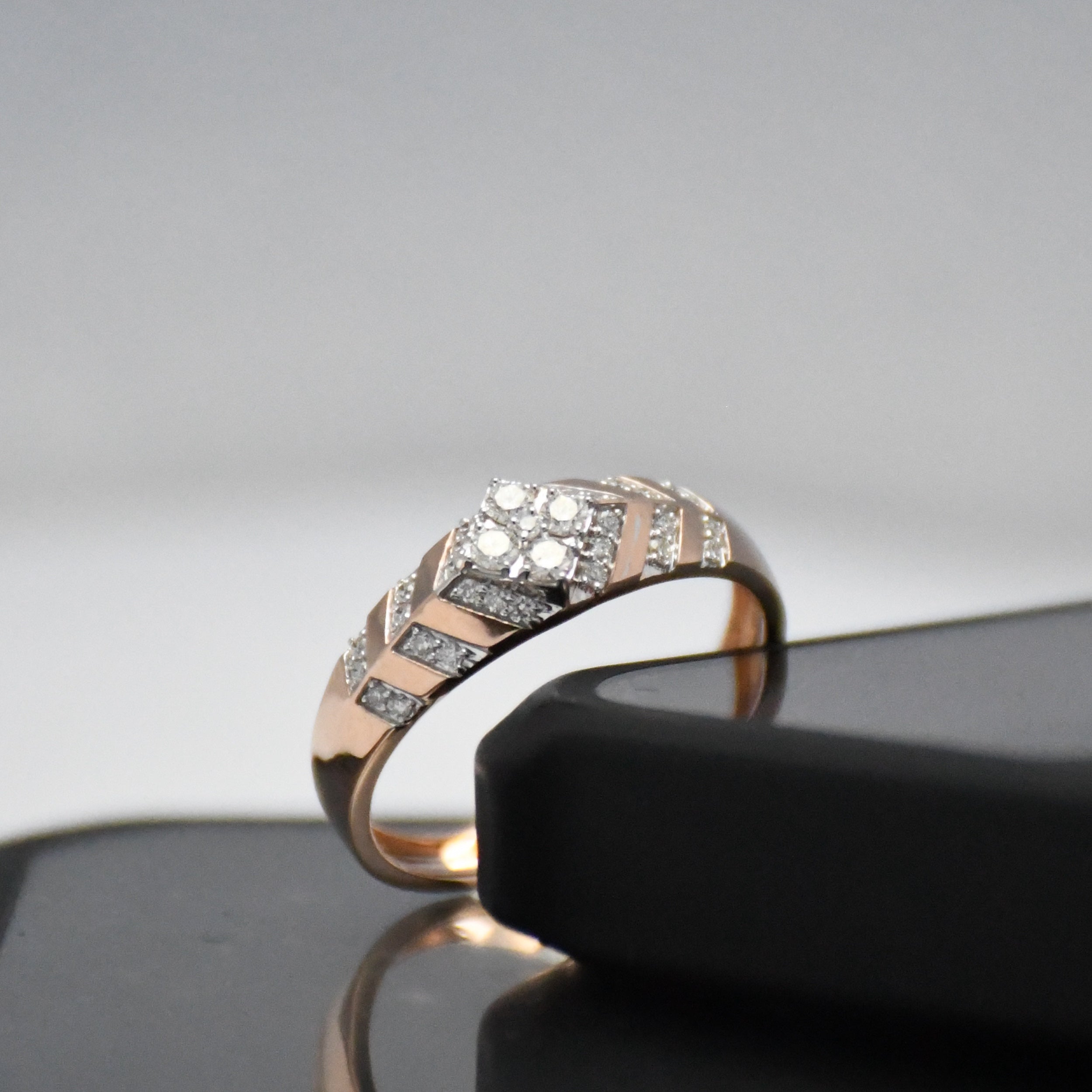 14K/18K Rose Gold Geometric Diamond Band – IGI Certified Statement Ring Him