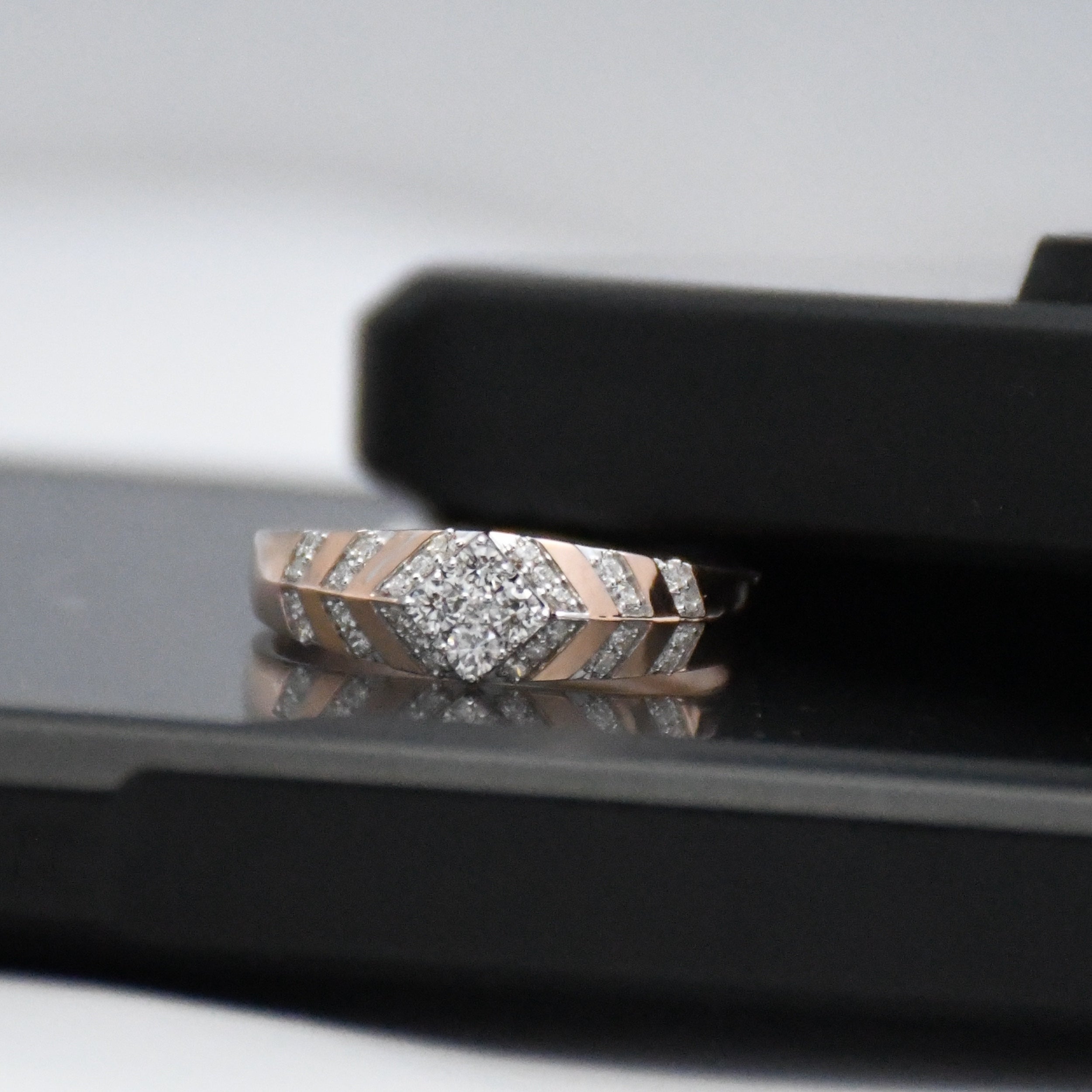 14K/18K Rose Gold Geometric Diamond Band – IGI Certified Statement Ring Him