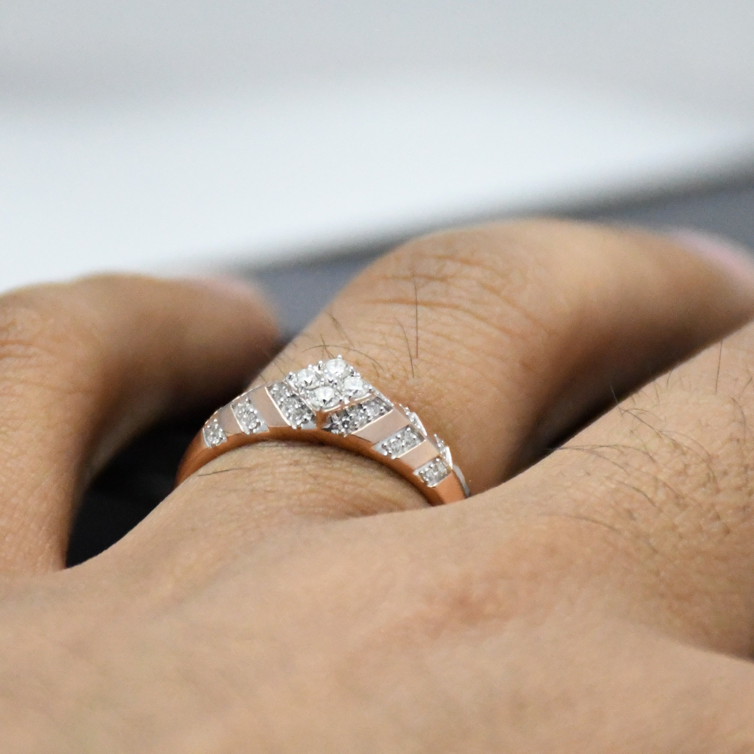 14K/18K Rose Gold Geometric Diamond Band – IGI Certified Statement Ring Him