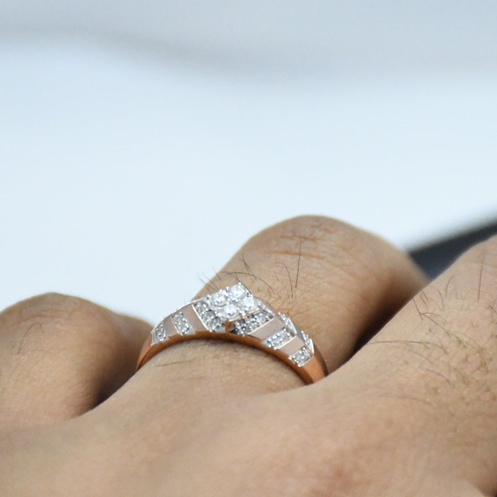 14K/18K Rose Gold Geometric Diamond Band – IGI Certified Statement Ring Him