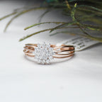 14K Gold Floral Diamond Cluster Ring - Multi Band Engagement Ring