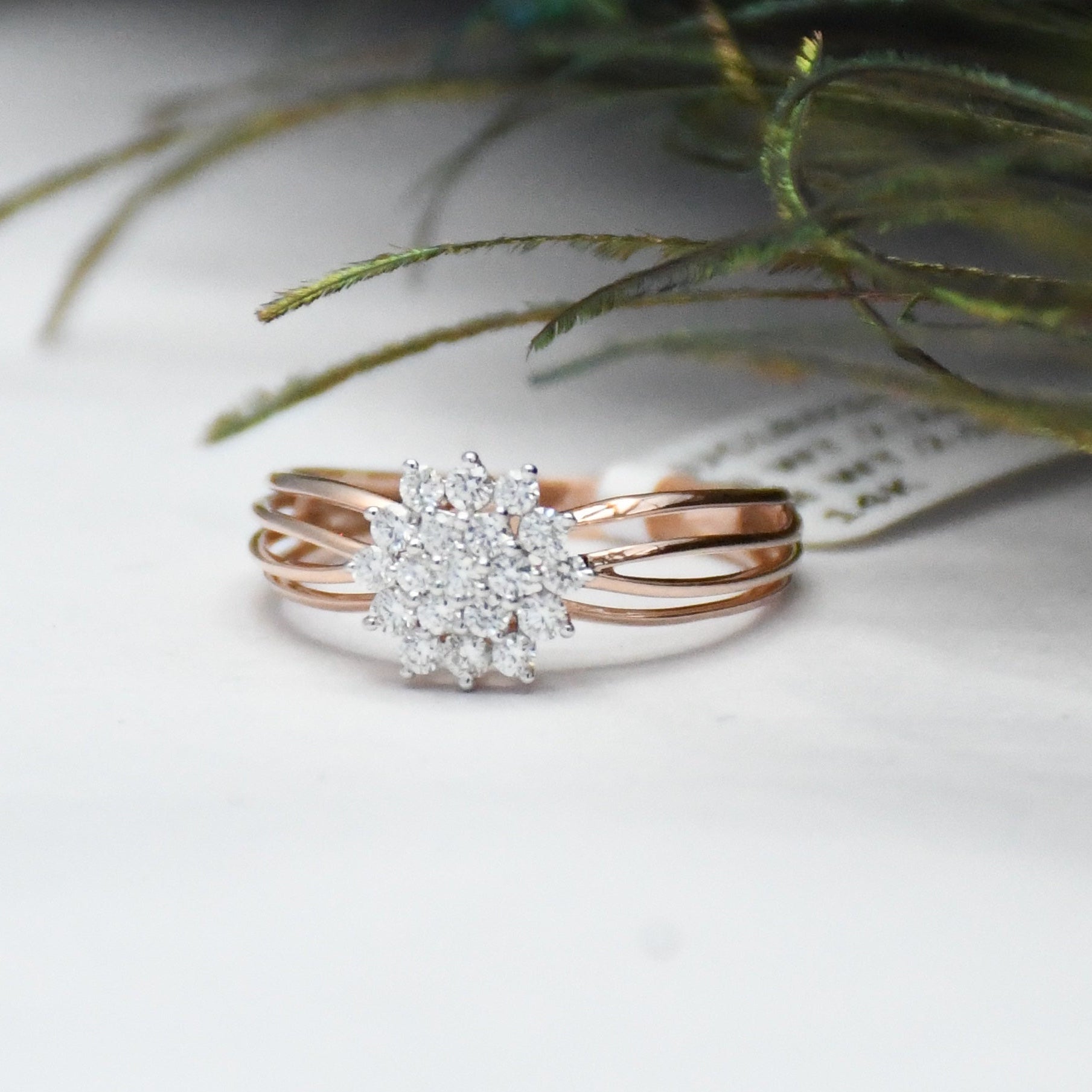 14K Gold Floral Diamond Cluster Ring - Multi Band Engagement Ring