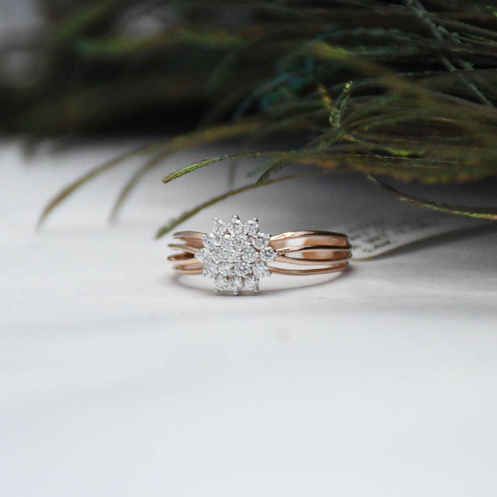 14K Gold Floral Diamond Cluster Ring - Multi Band Engagement Ring