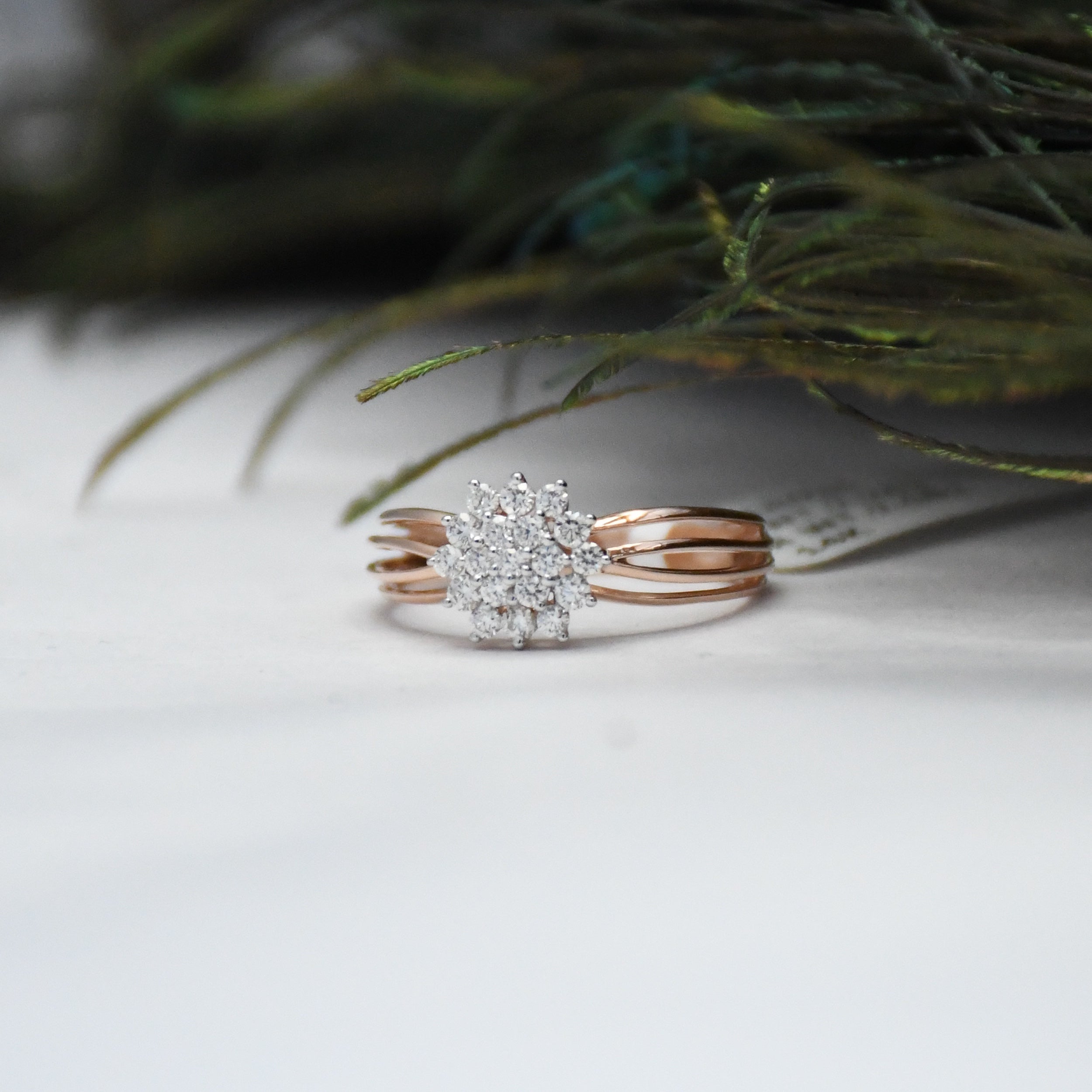 14K Gold Floral Diamond Cluster Ring - Multi Band Engagement Ring
