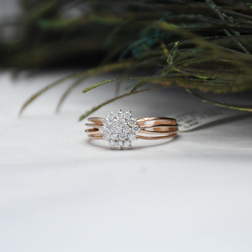 14K Gold Floral Diamond Cluster Ring - Multi Band Engagement Ring