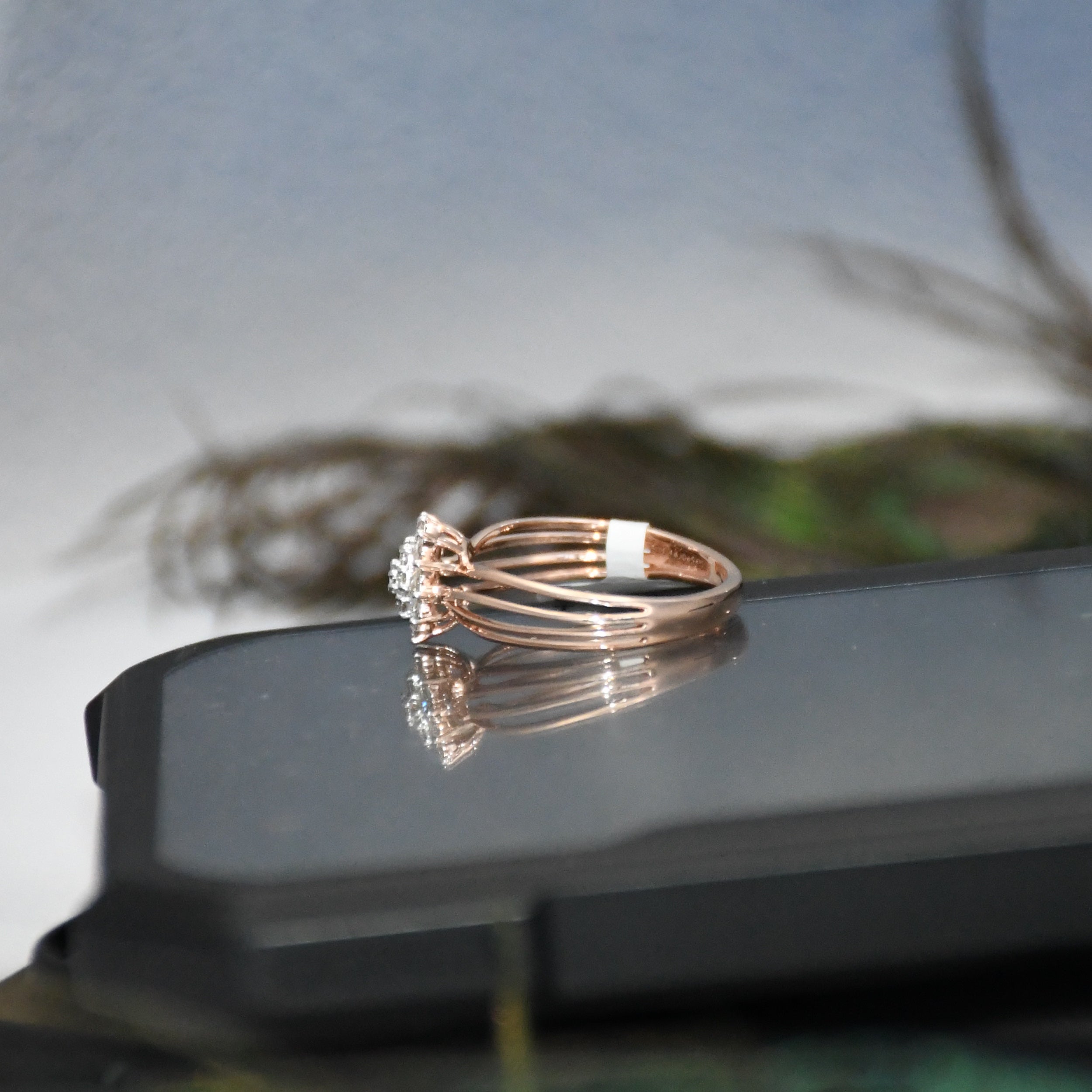 14K Gold Floral Diamond Cluster Ring - Multi Band Engagement Ring