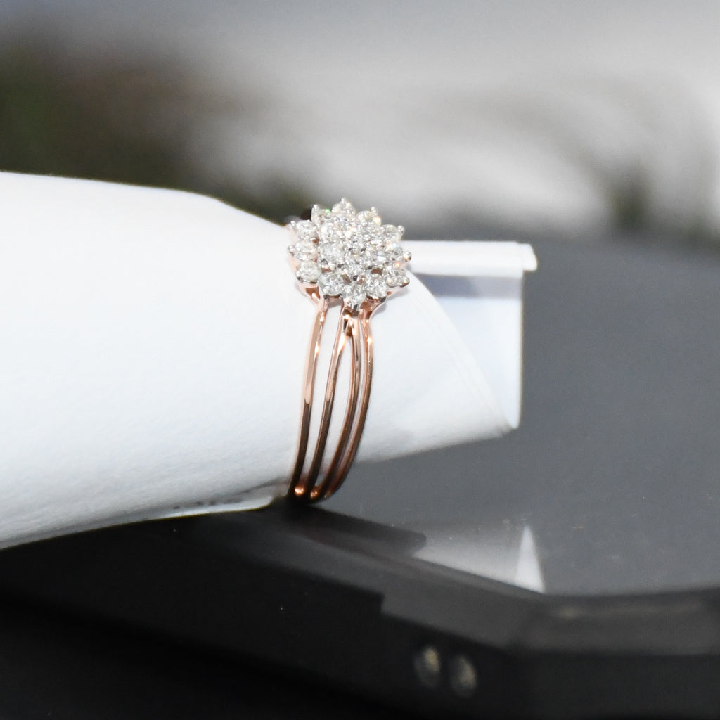 14K Gold Floral Diamond Cluster Ring - Multi Band Engagement Ring