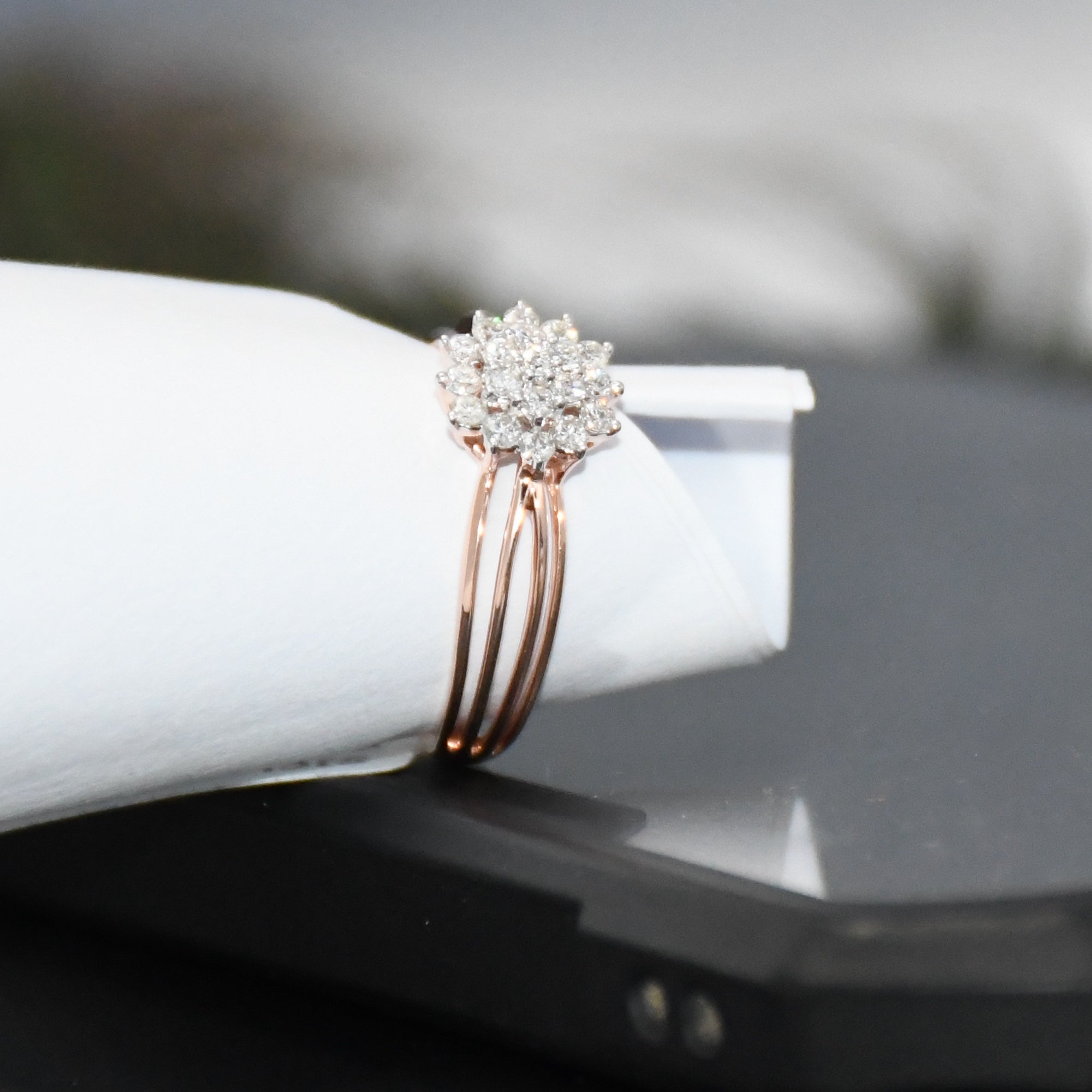 14K Gold Floral Diamond Cluster Ring - Multi Band Engagement Ring