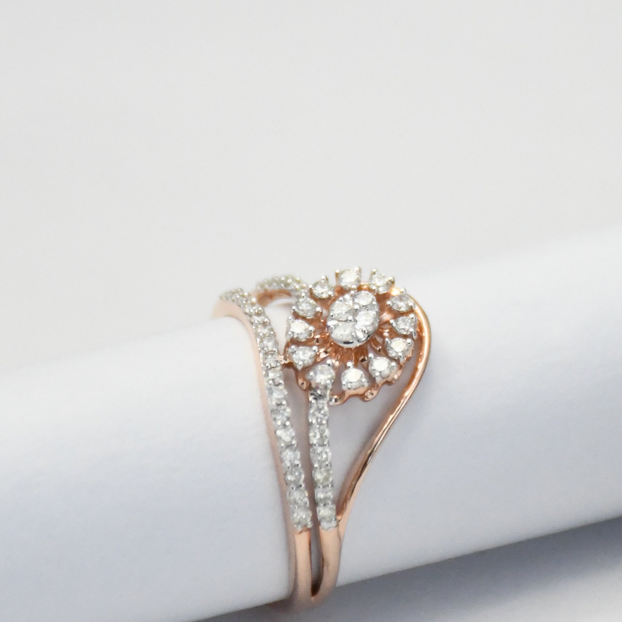 14K Solid Gold Diamond Sunburst Ring – Floral Cluster Engagement Ring