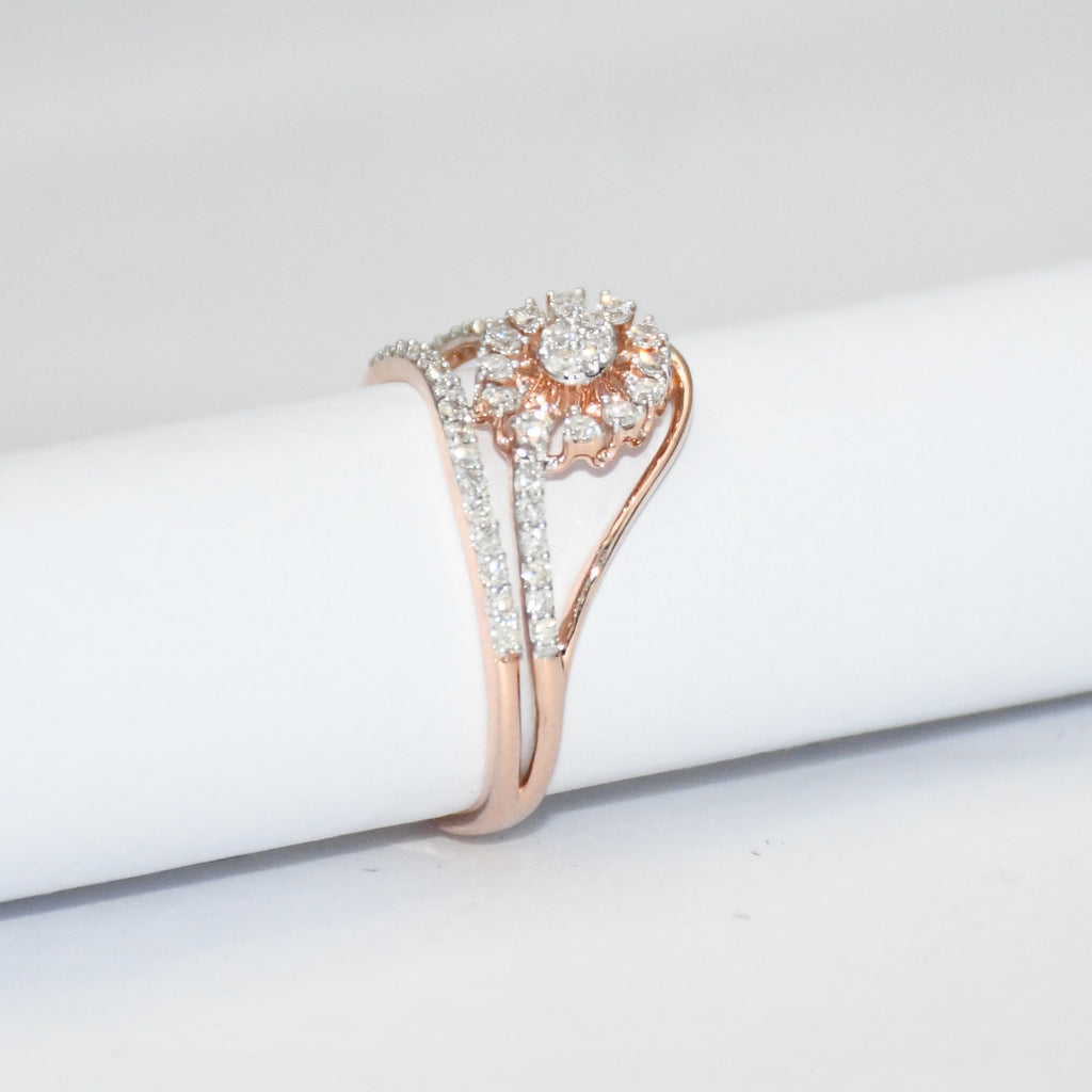 14K Solid Gold Diamond Sunburst Ring – Floral Cluster Engagement Ring