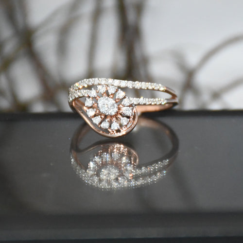 14K Solid Gold Diamond Sunburst Ring – Floral Cluster Engagement Ring