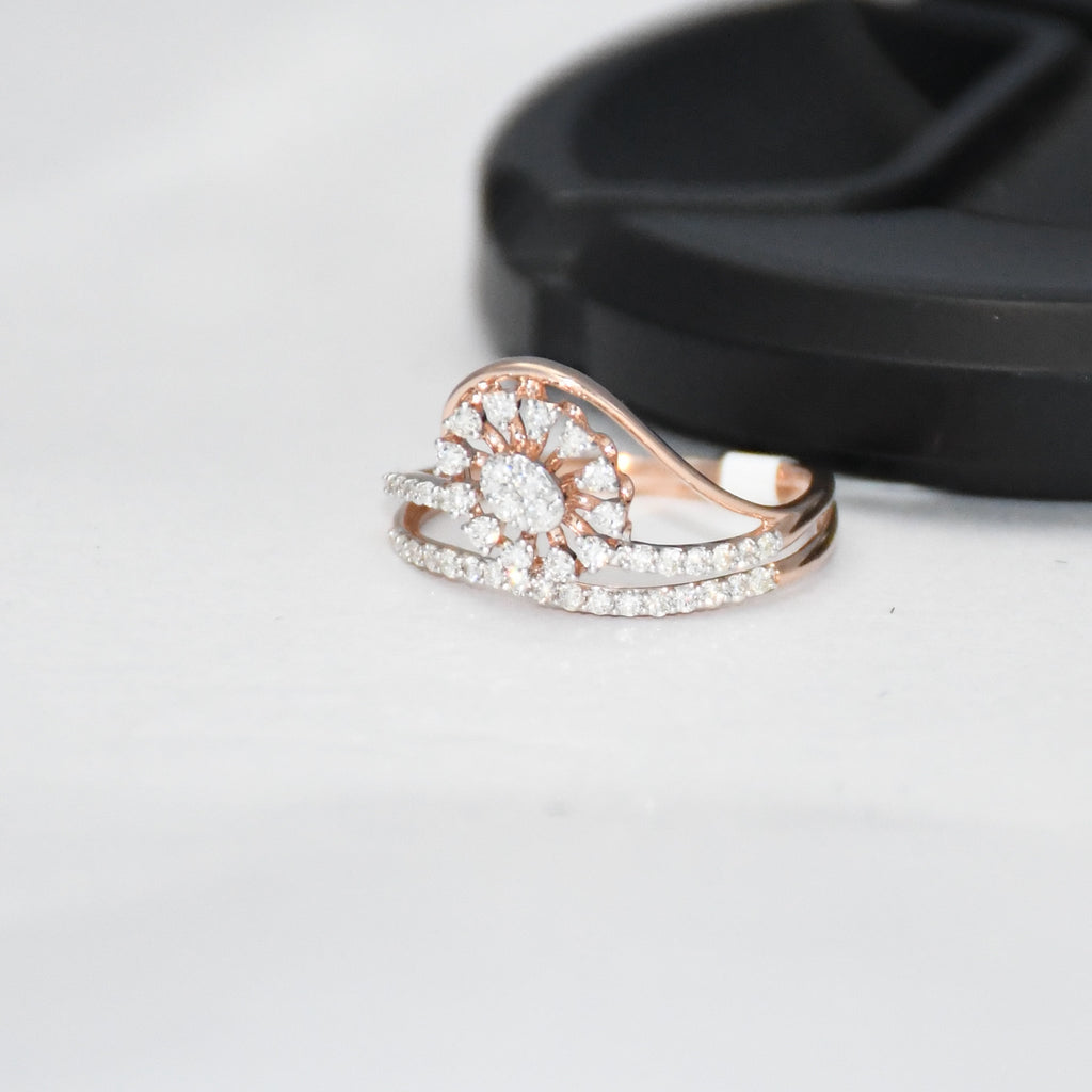 14K Solid Gold Diamond Sunburst Ring – Floral Cluster Engagement Ring