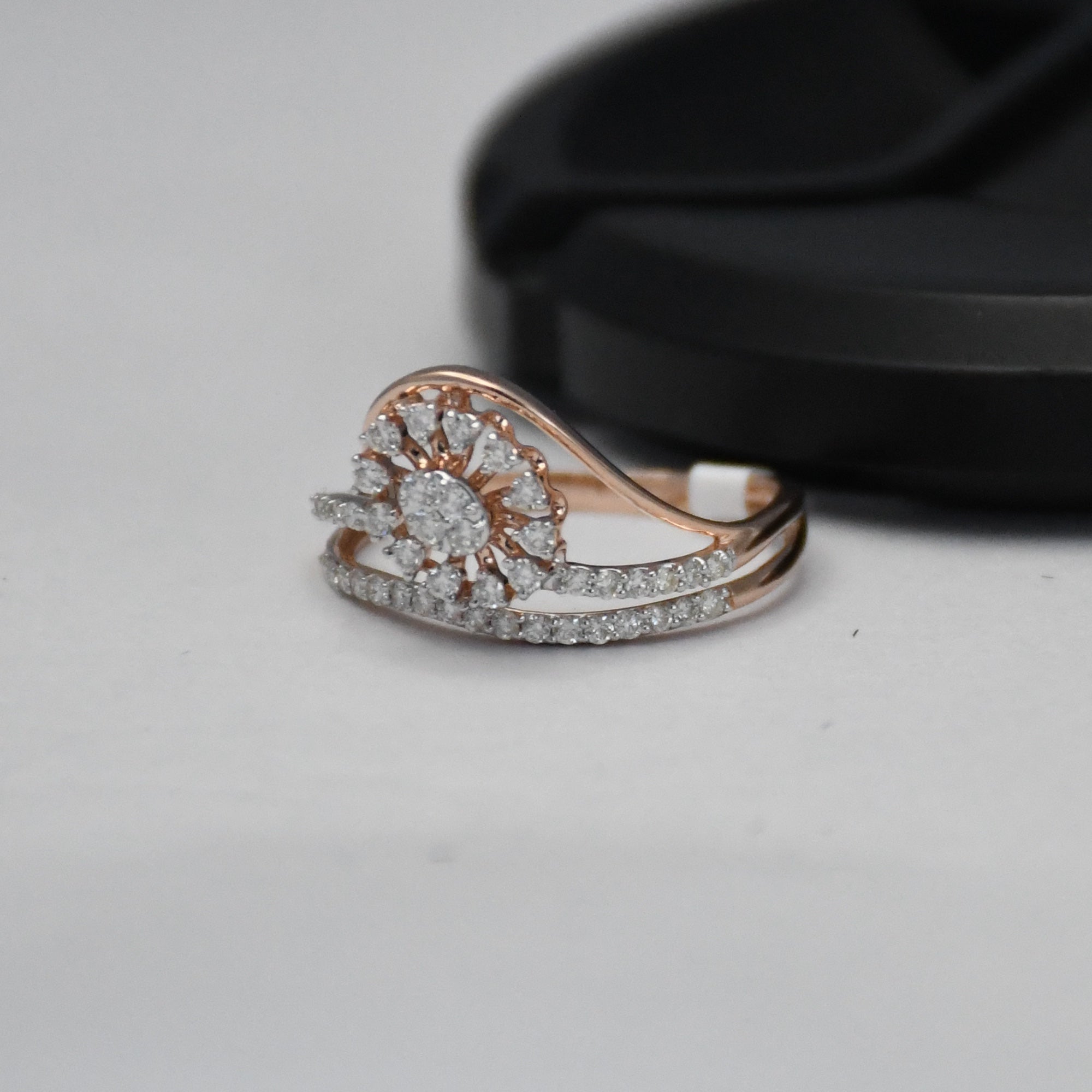 14K Solid Gold Diamond Sunburst Ring – Floral Cluster Engagement Ring