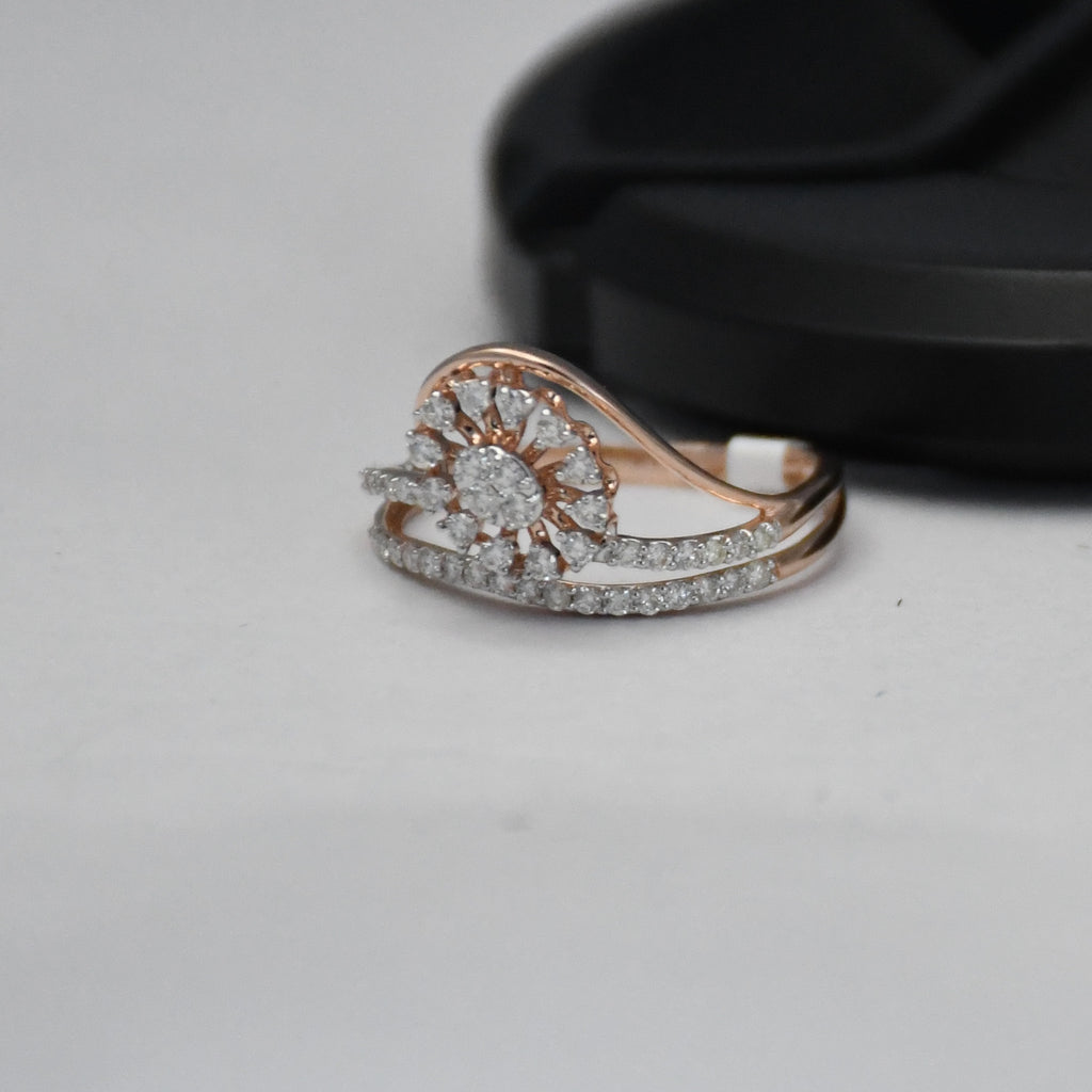 14K Solid Gold Diamond Sunburst Ring – Floral Cluster Engagement Ring