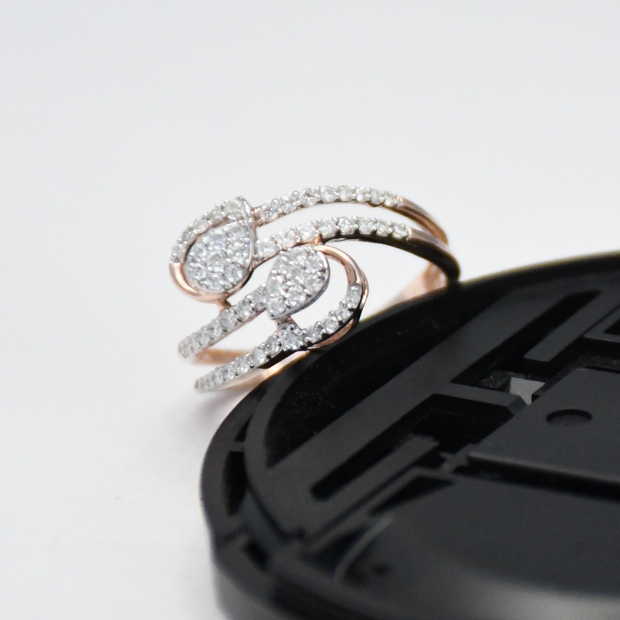 14K Gold Diamond Swirl Ring, Double Teardrop Pavé, Anniversary Gift