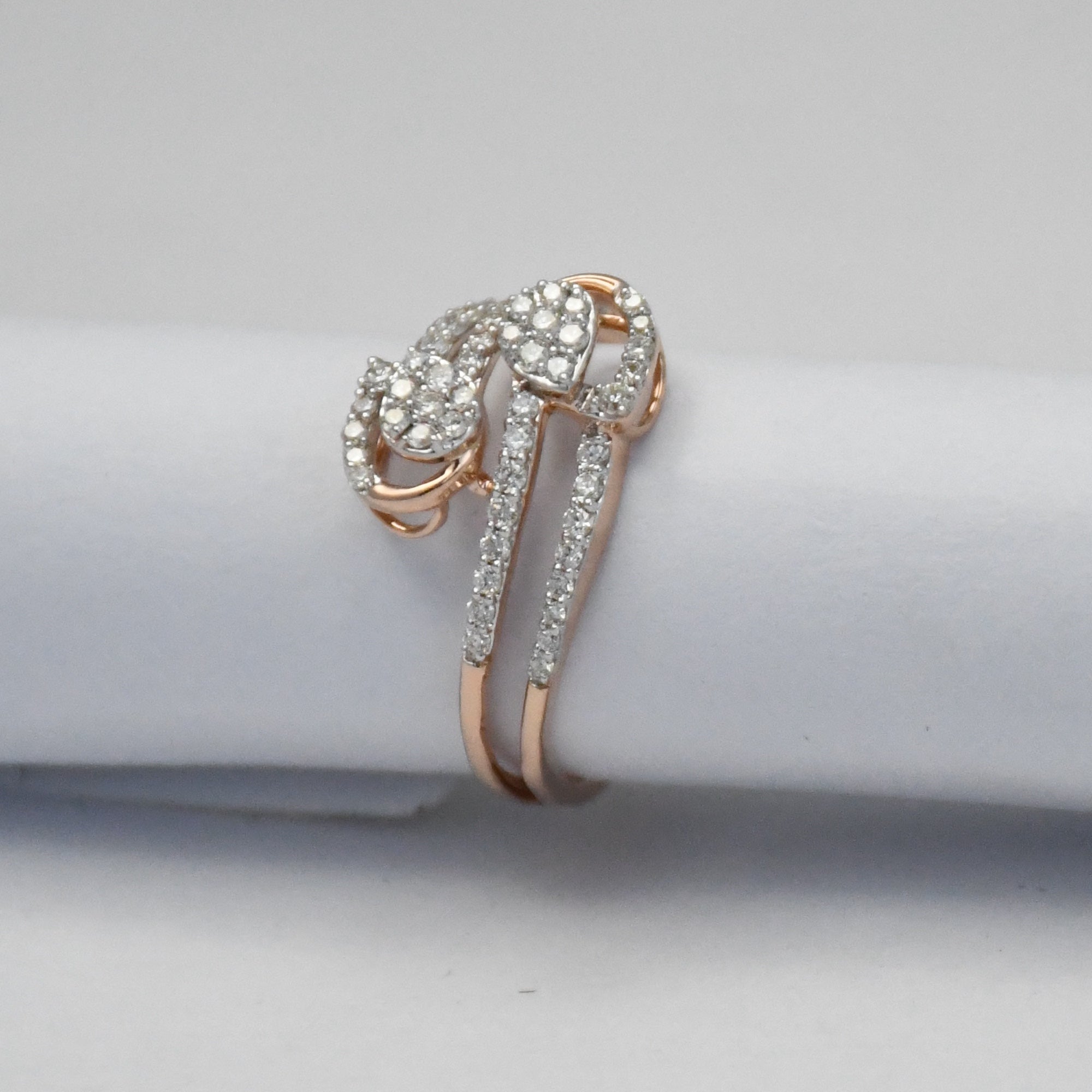 14K Gold Diamond Swirl Ring, Double Teardrop Pavé, Anniversary Gift
