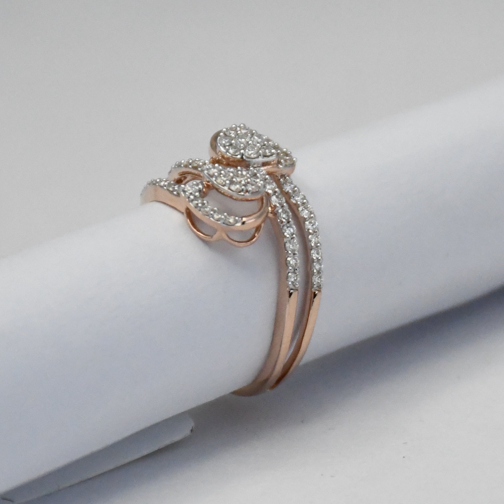 14K Gold Diamond Swirl Ring, Double Teardrop Pavé, Anniversary Gift