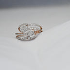 14K Gold Diamond Swirl Ring, Double Teardrop Pavé, Anniversary Gift