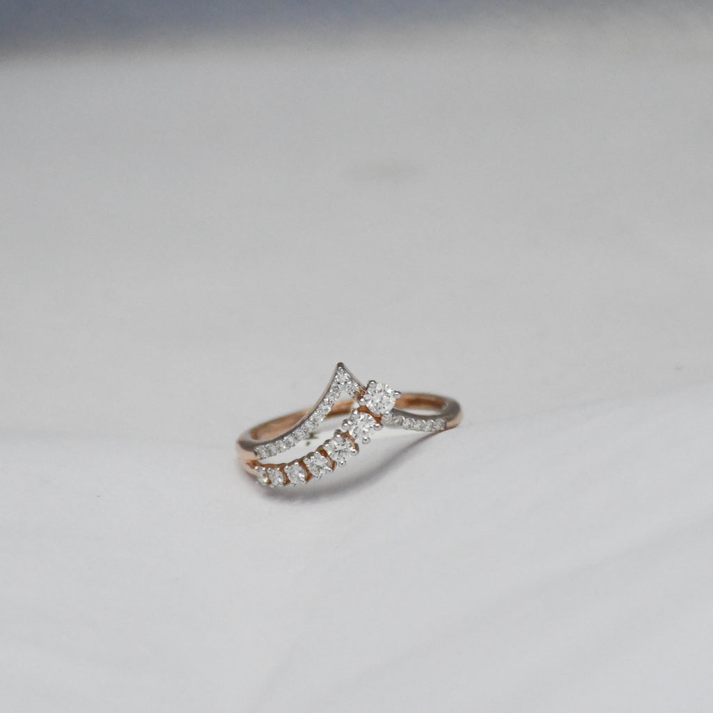 14K Solid Gold Diamond Chevron Ring, Pavé V Stacking Band